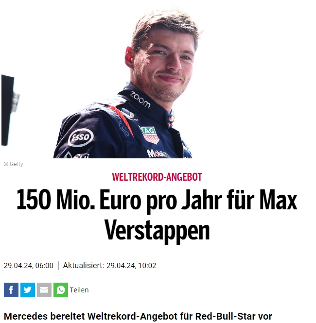 F1正在改变吗？奥地利媒体：梅赛德斯希望签下维斯塔潘 愿意开出创纪录的1.5亿薪水